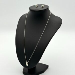 925 Sterling Chain Necklace Turquoise Style Pendant Earrings‎ Set Blue Green